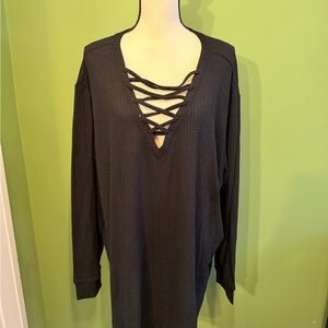 Torrid Black Crisscross V-Neck Long Sleeve Top
